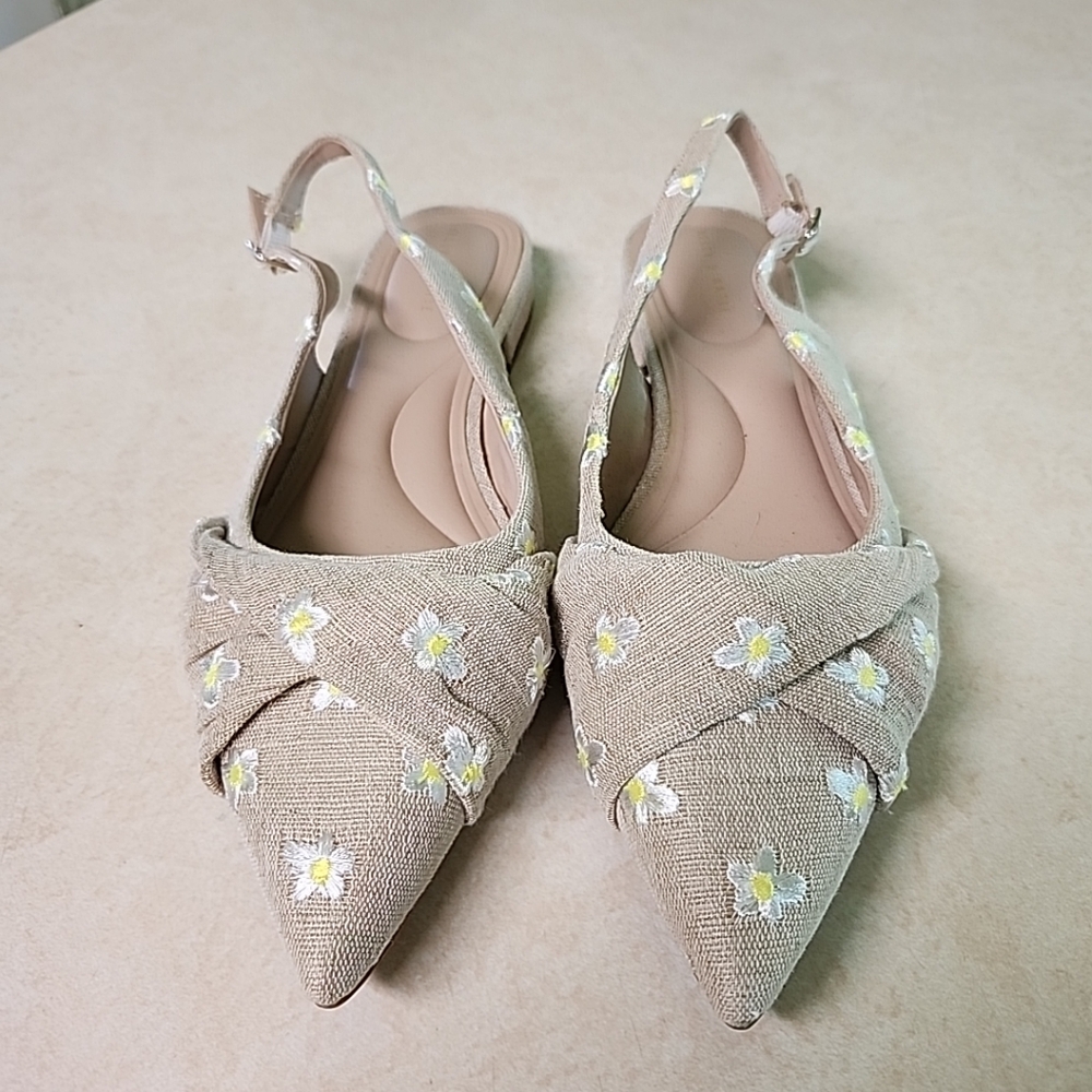 NEW Women's Kelly & Katie Ofena Linen Mule Flat Embroidered Daisies Size 11 - Picture 3 of 10